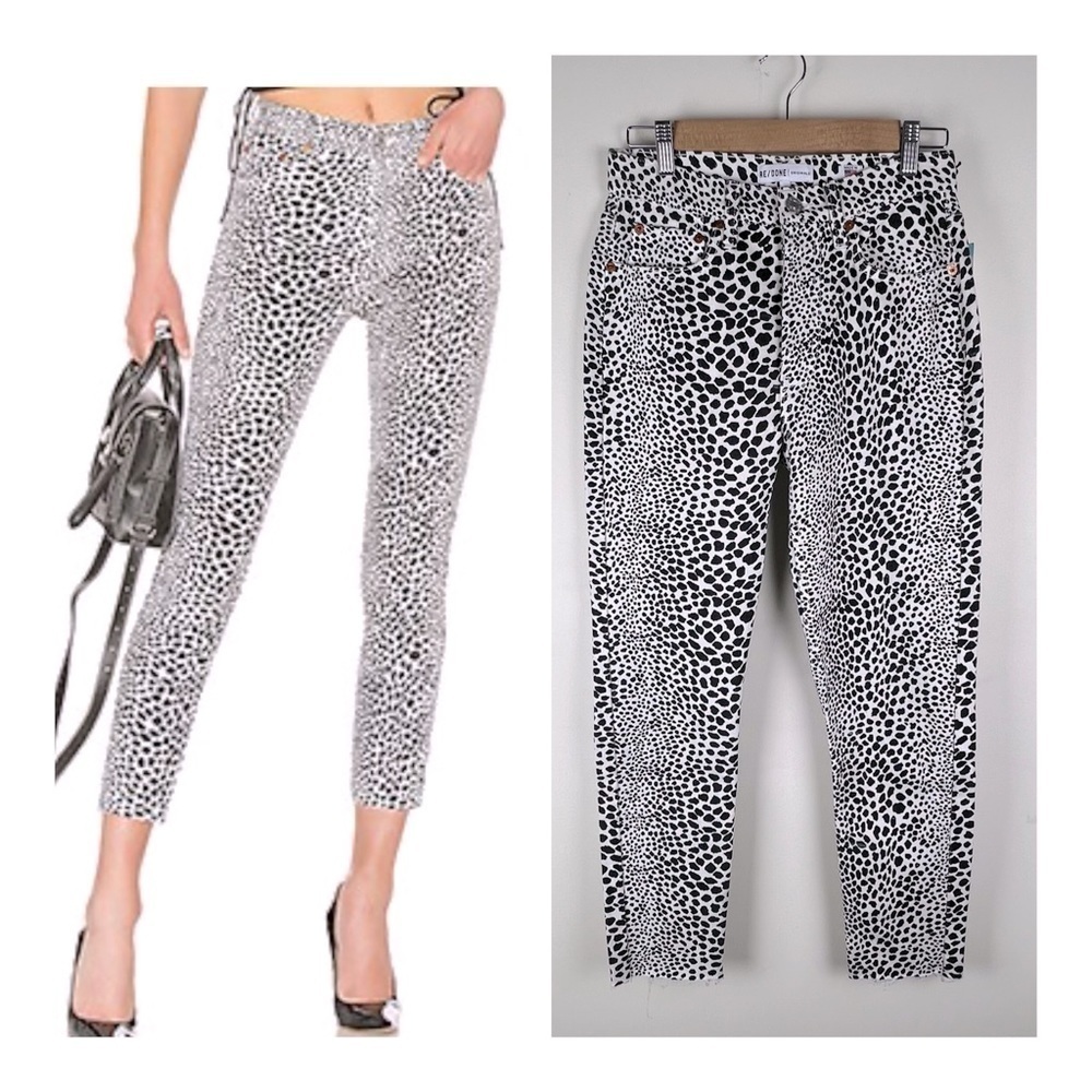 Re/Done | Originals High Rise Ankle Crop Jean White Cheetah | 26